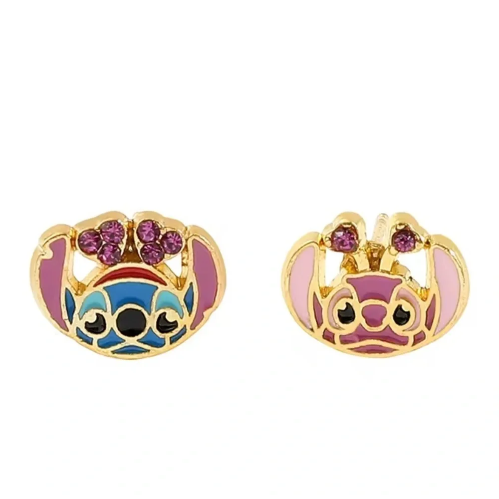 14K Gold Disney Stitch & Angel Stud Earrings Set Mismatch Asymmetrical Character